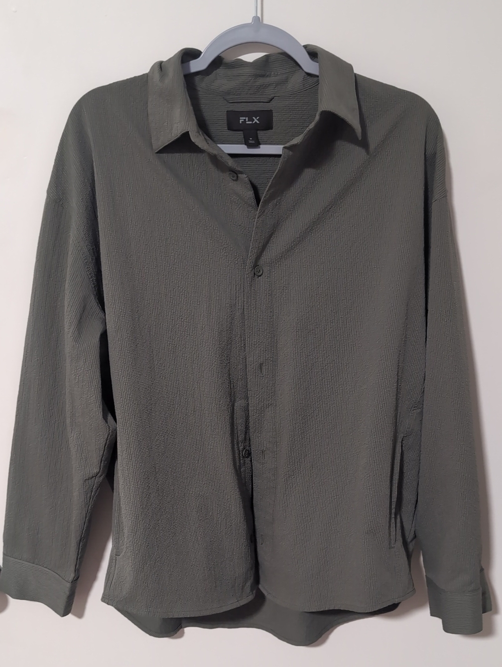 Men's Olive Green Long-Sleeve Button-Up Shirt